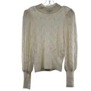 Express Loose Knit Pullover Sweater Long Bishop Sleeve Mock Neck Cream Size XXS